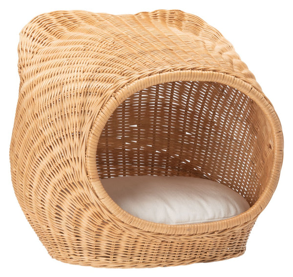 Safavieh TORU Cozy Cat Bed with Plush Cushion - Stylish Natural Honey Rattan Design for Modern Homes PET6502A