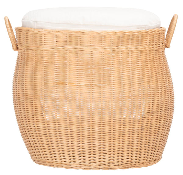 Safavieh FAATI Cozy Rattan Cat Bed with Plush Cushion – Stylish Natural Honey & White Design for Comfort PET6503A