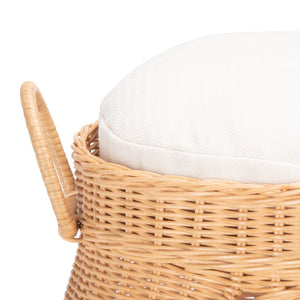 Safavieh FAATI Cozy Rattan Cat Bed with Plush Cushion – Stylish Natural Honey & White Design for Comfort PET6503A