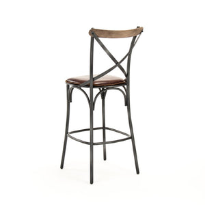 Zentique Zain Top-Grain Leather Bar Stool with Black Iron Frame — Industrial Modern Comfortable Counter Seating PF31 Bar Stool