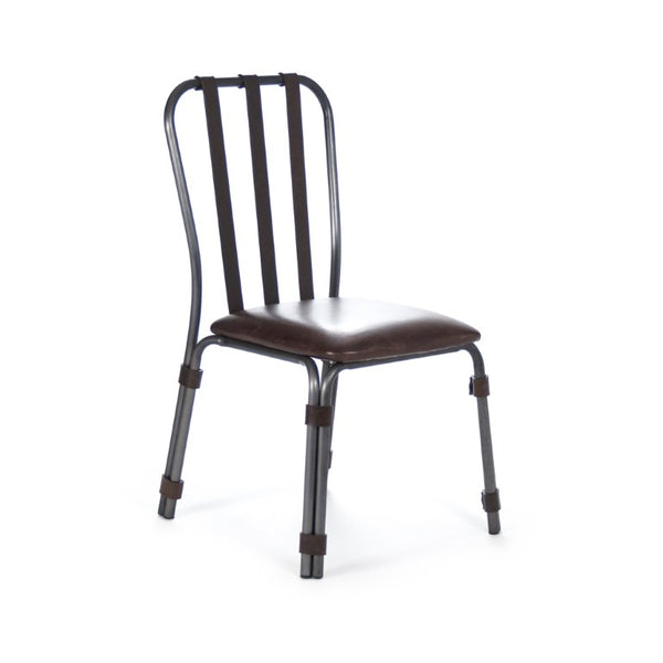 Zentique Rik Top-Grain Leather Dining Chair with Iron Frame — Industrial Chic, Ergonomic Comfort, Compact Fit PF23