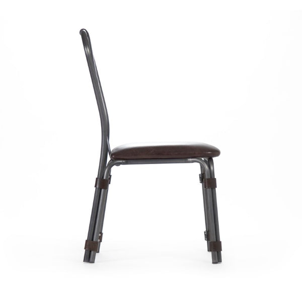 Zentique Rik Top-Grain Leather Dining Chair with Iron Frame — Industrial Chic, Ergonomic Comfort, Compact Fit PF23