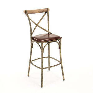 Zentique Manos Top-Grain Leather Bar Stool with Bronze Iron Frame — Industrial Chic, Ergonomic Comfort, Durable Finish PF31 Bar Stool Bronze