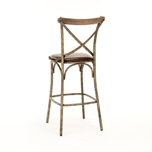 Zentique Manos Top-Grain Leather Bar Stool with Bronze Iron Frame — Industrial Chic, Ergonomic Comfort, Durable Finish PF31 Bar Stool Bronze