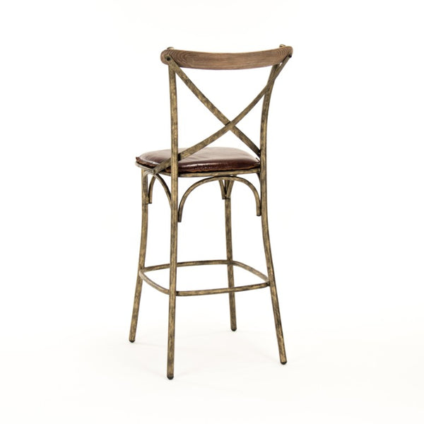Zentique Manos Top-Grain Leather Bar Stool with Bronze Iron Frame — Industrial Chic, Ergonomic Comfort, Durable Finish PF31 Bar Stool Bronze
