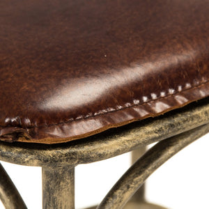 Zentique Manos Top-Grain Leather Bar Stool with Bronze Iron Frame — Industrial Chic, Ergonomic Comfort, Durable Finish PF31 Bar Stool Bronze