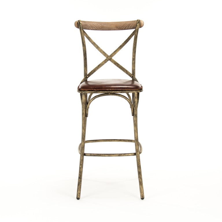 Zentique Manos Top-Grain Leather Bar Stool with Bronze Iron Frame — Industrial Chic, Ergonomic Comfort, Durable Finish PF31 Bar Stool Bronze