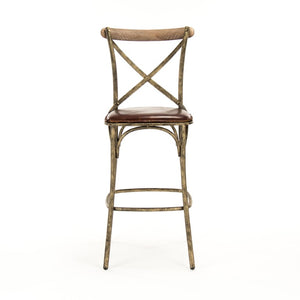 Zentique Manos Top-Grain Leather Bar Stool with Bronze Iron Frame — Industrial Chic, Ergonomic Comfort, Durable Finish PF31 Bar Stool Bronze