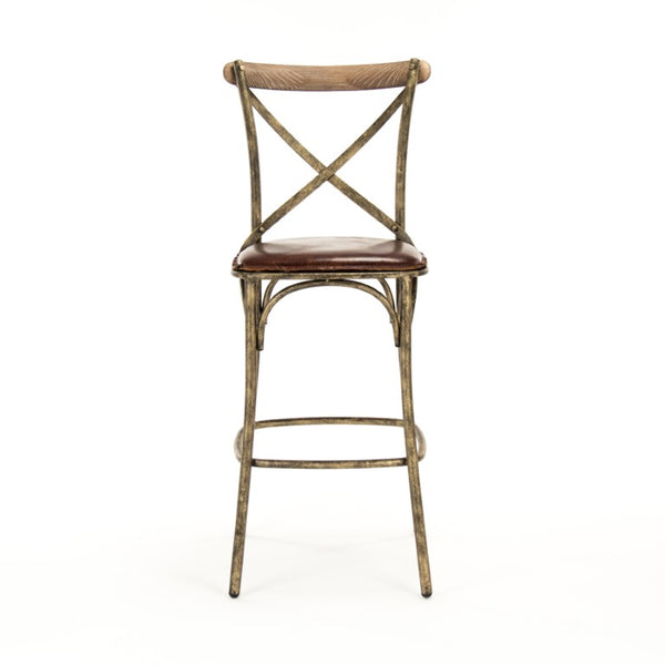 Zentique Manos Top-Grain Leather Bar Stool with Bronze Iron Frame — Industrial Chic, Ergonomic Comfort, Durable Finish PF31 Bar Stool Bronze