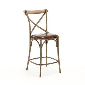 Zentique Zain Counter Stool Bronze Frame with Top-Grain Leather Seat, Ergonomic Backrest, Durable Bronze Finish PF31 Counter Stool Bronze