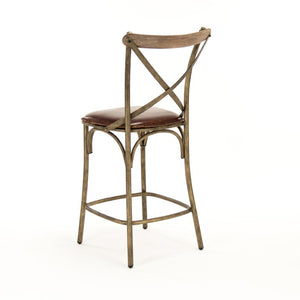 Zentique Zain Counter Stool Bronze Frame with Top-Grain Leather Seat, Ergonomic Backrest, Durable Bronze Finish PF31 Counter Stool Bronze