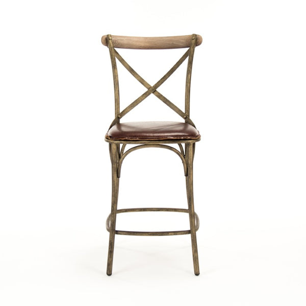 Zentique Zain Counter Stool Bronze Frame with Top-Grain Leather Seat, Ergonomic Backrest, Durable Bronze Finish PF31 Counter Stool Bronze