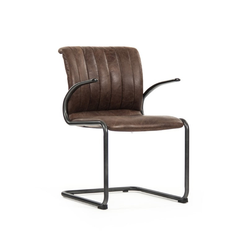 Zentique Nikita Chair with Top-Grain Leather & Iron Frame — Ergonomic Modern Industrial Lounge Accent Seat, Durable PF45