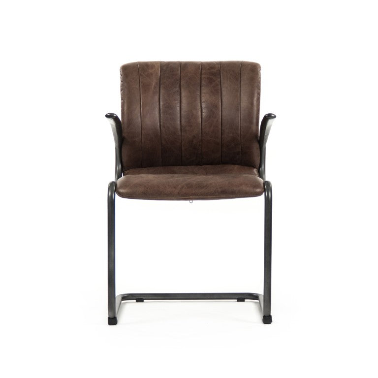Zentique Nikita Chair with Top-Grain Leather & Iron Frame — Ergonomic Modern Industrial Lounge Accent Seat, Durable PF45