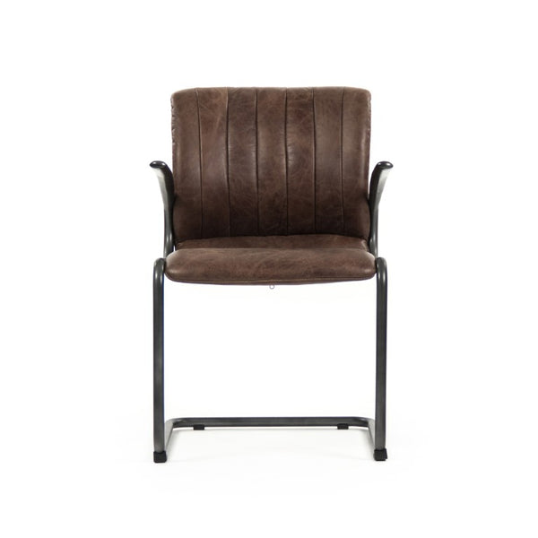 Zentique Nikita Chair with Top-Grain Leather & Iron Frame — Ergonomic Modern Industrial Lounge Accent Seat, Durable PF45