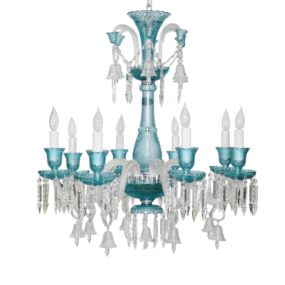 Pasargad Home Exquisite 8-Light Murano-Style Glass Chandelier with Turquoise & Crystal Elegance