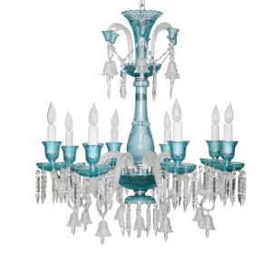 Pasargad Home Exquisite 8-Light Murano-Style Glass Chandelier with Turquoise & Crystal Elegance