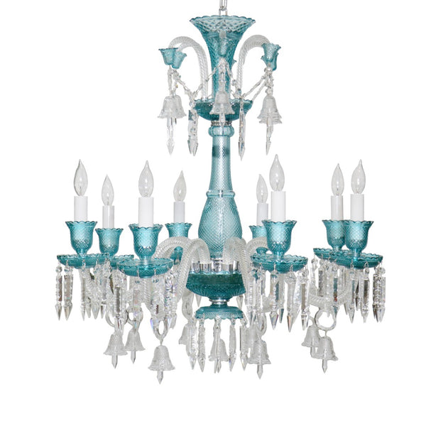 Pasargad Home Exquisite 8-Light Murano-Style Glass Chandelier with Turquoise & Crystal Elegance