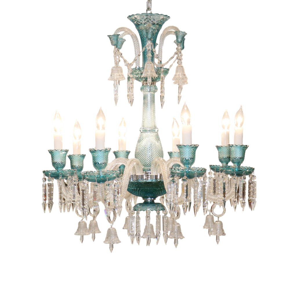 Pasargad Home Exquisite 8-Light Murano-Style Glass Chandelier with Turquoise & Crystal Elegance