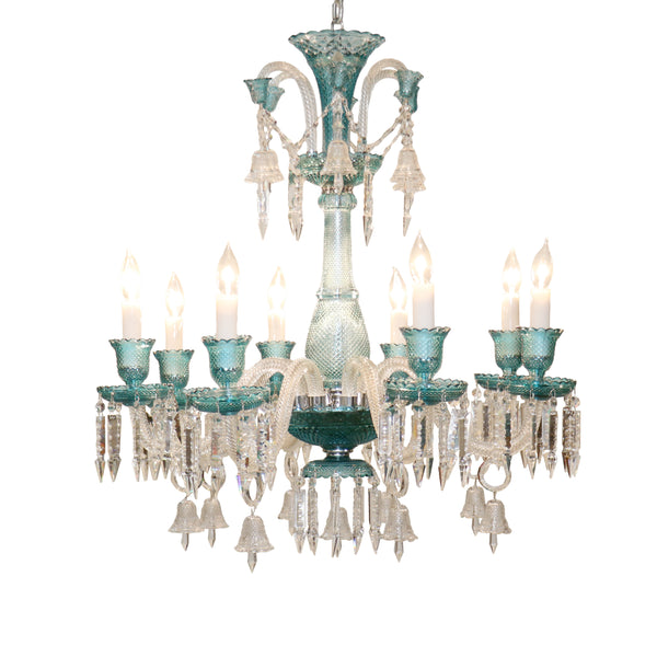 Pasargad Home Exquisite 8-Light Murano-Style Glass Chandelier with Turquoise & Crystal Elegance