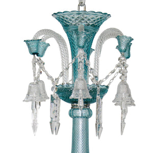 Pasargad Home Exquisite 8-Light Murano-Style Glass Chandelier with Turquoise & Crystal Elegance