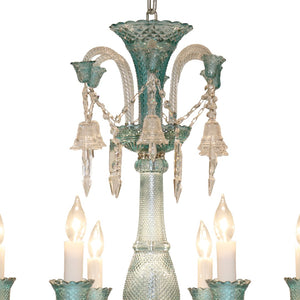 Pasargad Home Exquisite 8-Light Murano-Style Glass Chandelier with Turquoise & Crystal Elegance