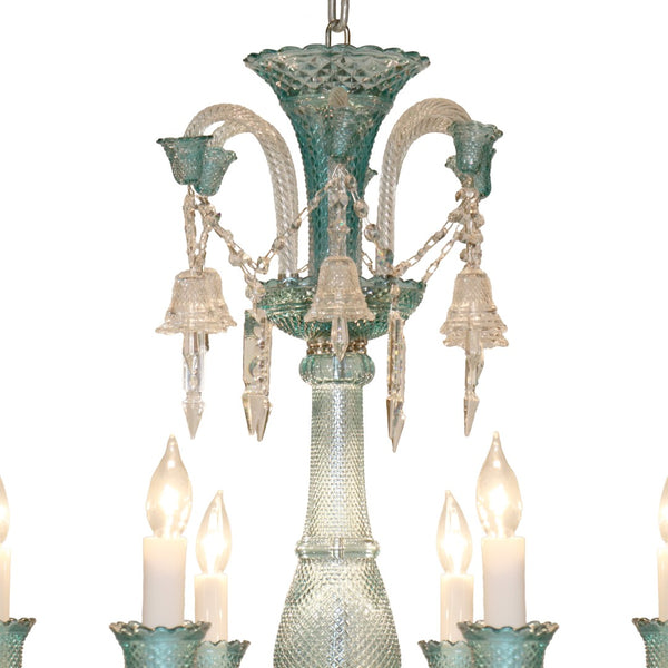 Pasargad Home Exquisite 8-Light Murano-Style Glass Chandelier with Turquoise & Crystal Elegance