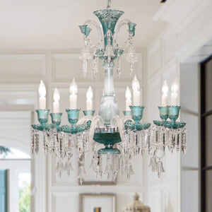 Pasargad Home Exquisite 8-Light Murano-Style Glass Chandelier with Turquoise & Crystal Elegance
