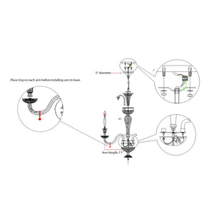 Pasargad Home Exquisite 8-Light Murano-Style Glass Chandelier with Turquoise & Crystal Elegance