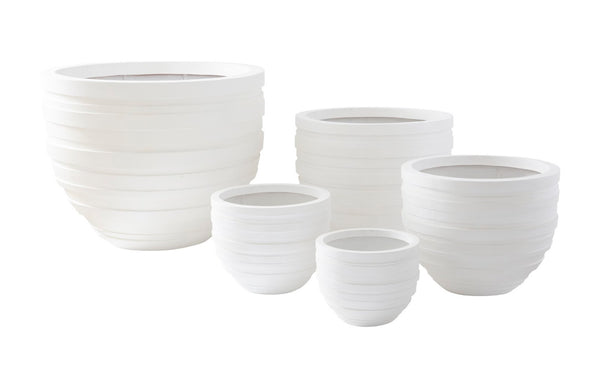 Phillips Collection June Planter - Contemporary Striated Resin Composite for Modern Organic Indoor or Outdoor Spaces White, SM PH100217