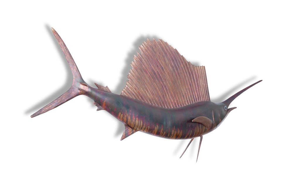 Phillips Collection Sail Fish Wall Sculpture - Stunning Coastal Decor for Modern Homes, Perfect for Any Room Display Resin, Copper Patina Finish PH100659