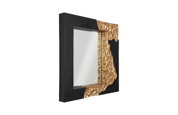 Phillips Collection Mercury Square Decorative Mirror With Unique Fluted Frame And Otherworldly Planet-inspired Design Black,Gold Resin,Resin Composite Ph100843
