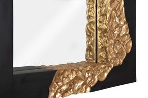 Phillips Collection Mercury Square Decorative Mirror With Unique Fluted Frame And Otherworldly Planet-inspired Design Black,Gold Resin,Resin Composite Ph100843