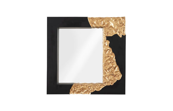 Phillips Collection Mercury Square Decorative Mirror With Unique Fluted Frame And Otherworldly Planet-inspired Design Black,Gold Resin,Resin Composite Ph100843