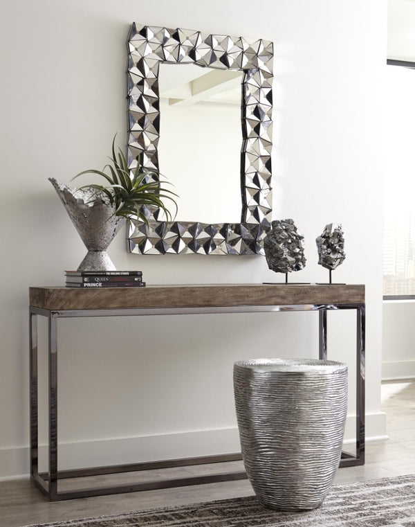 Phillips Collection Divot Geometric Faceted Wall Mirror Sculptural Stainless Steel Finish for Living Rooms PH100869