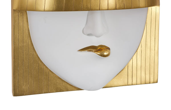 Phillips Collection Fashion Faces Wall Art – Modern Sculptural Design in Crisp White and Bright Silver for Chic Decor Large, Pout, White and Gold Leaf PH101926
