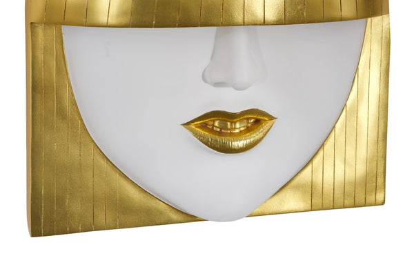 Phillips Collection Fashion Faces Wall Art – Modern Sculptural Design in Crisp White and Bright Silver for Chic Decor Large, Smile, White and Gold Leaf PH101928