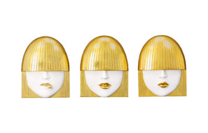 Phillips Collection Fashion Faces Wall Art – Modern Sculptural Design in Crisp White and Bright Silver for Chic Decor Small, White and Gold Leaf, Set of 3 PH101929