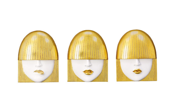 Phillips Collection Fashion Faces Wall Art – Modern Sculptural Design in Crisp White and Bright Silver for Chic Decor Small, White and Gold Leaf, Set of 3 PH101929