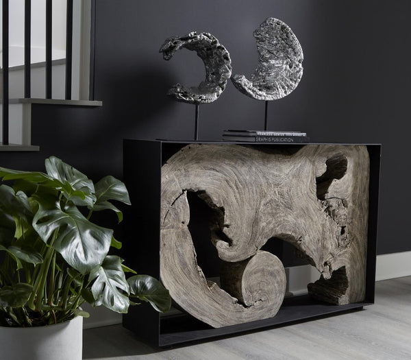 Phillips Collection Cast Resin Circle Sculpture with Silver Leaf Finish Organic Modern Console Accent PH102832