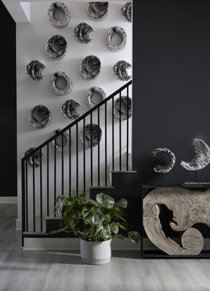 Phillips Collection Cast Resin Eroded Wood Grain Circle Wall Art Silver Leaf Black Sculptural Tile PH102833