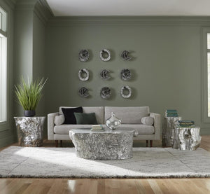 Phillips Collection Cast Resin Eroded Wood Grain Circle Wall Art Silver Leaf Black Sculptural Tile PH102833