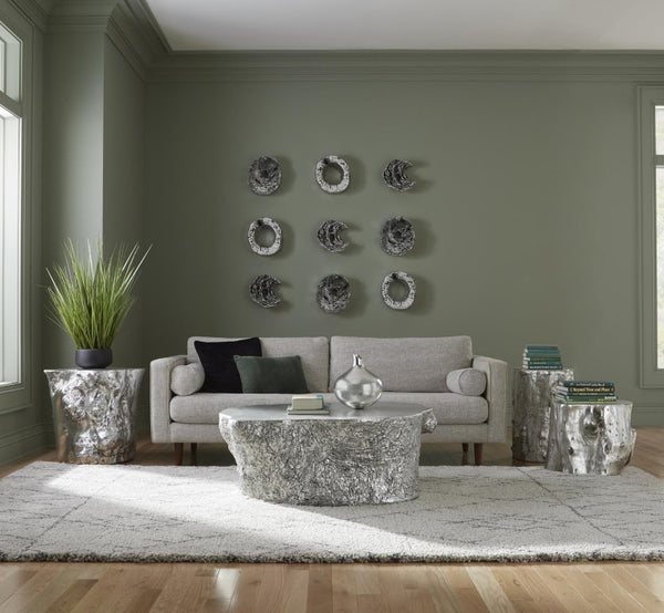 Phillips Collection Cast Resin Eroded Wood Grain Circle Wall Art Silver Leaf Black Sculptural Tile PH102833