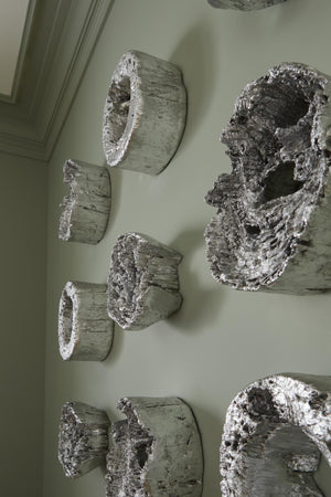 Phillips Collection Cast Resin Eroded Wood Grain Circle Wall Art Silver Leaf Black Sculptural Tile PH102833