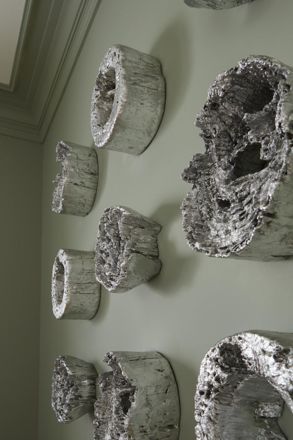 Phillips Collection Cast Resin Eroded Wood Grain Circle Wall Art Silver Leaf Black Sculptural Tile PH102833