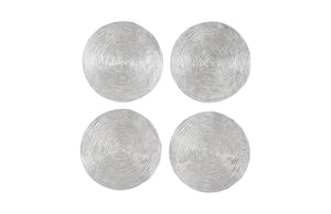 Phillips Collection Ripple Resin Wall Disc Set of Four Sculptural Silver Leaf Antiqued Concentric Relief Art PH102837