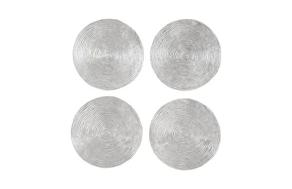 Phillips Collection Ripple Resin Wall Disc Set of Four Sculptural Silver Leaf Antiqued Concentric Relief Art PH102837