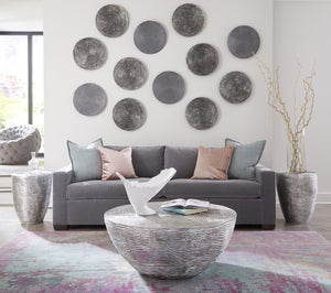 Phillips Collection Ripple Resin Wall Disc Set of Four Sculptural Silver Leaf Antiqued Concentric Relief Art PH102837