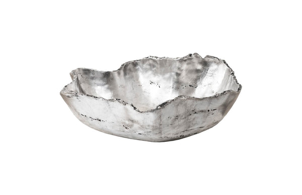 Phillips Collection Cast Onyx Bowl - Hand-painted Decorative Piece Mimicking Natural Veining, Modern Organic Design Silver Resin Composite Ph103572