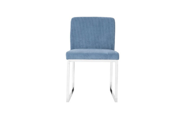 Phillips Collection Frozen Blue Upholstered Dining Chair with Angular Matte Black Metal Frame for Modern Rooms Corduroy Blue PH103732